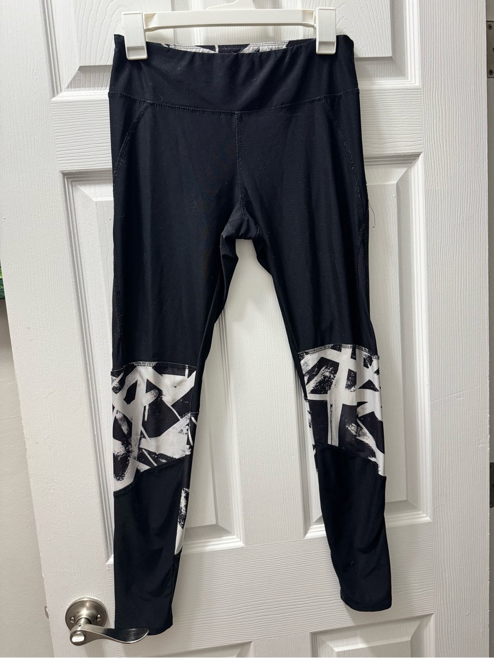 Marika Black Leggings with White Graphic Lower Panels